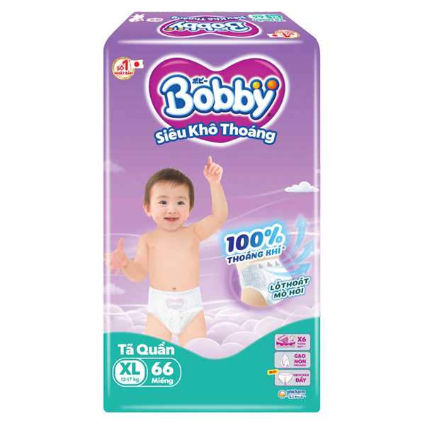 Tã quần Bobby size XL 66 miếng (12 - 17 kg) - Giao bao bì ngẫu nhiên