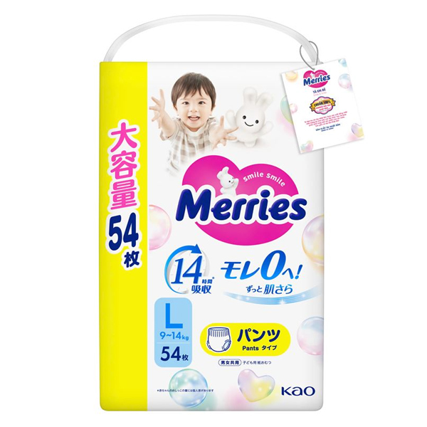 Tã quần Merries size L 54 miếng (9 - 14 kg) chính hãng - AVAKids.com