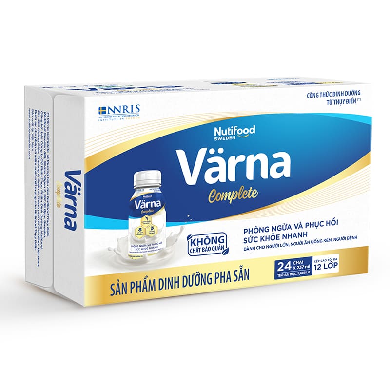 Lốc 6 chai sữa bột người lớn pha sẵn Nutifood Varna Complete hương nhạt thanh 237 ml 8