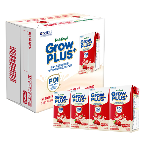 Thùng 24 hộp sữa pha sẵn Nutifood GrowPLUS+ đỏ cho trẻ suy dinh dưỡng, thấp còi