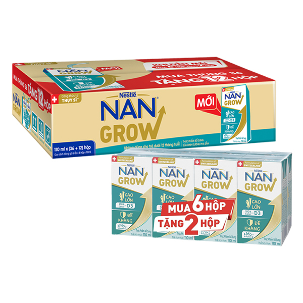 Combo 2 thùng 36 + 12 hộp sữa pha sẵn Nestlé NAN Grow 110 ml (từ 1 tuổi) - AVAKids.com