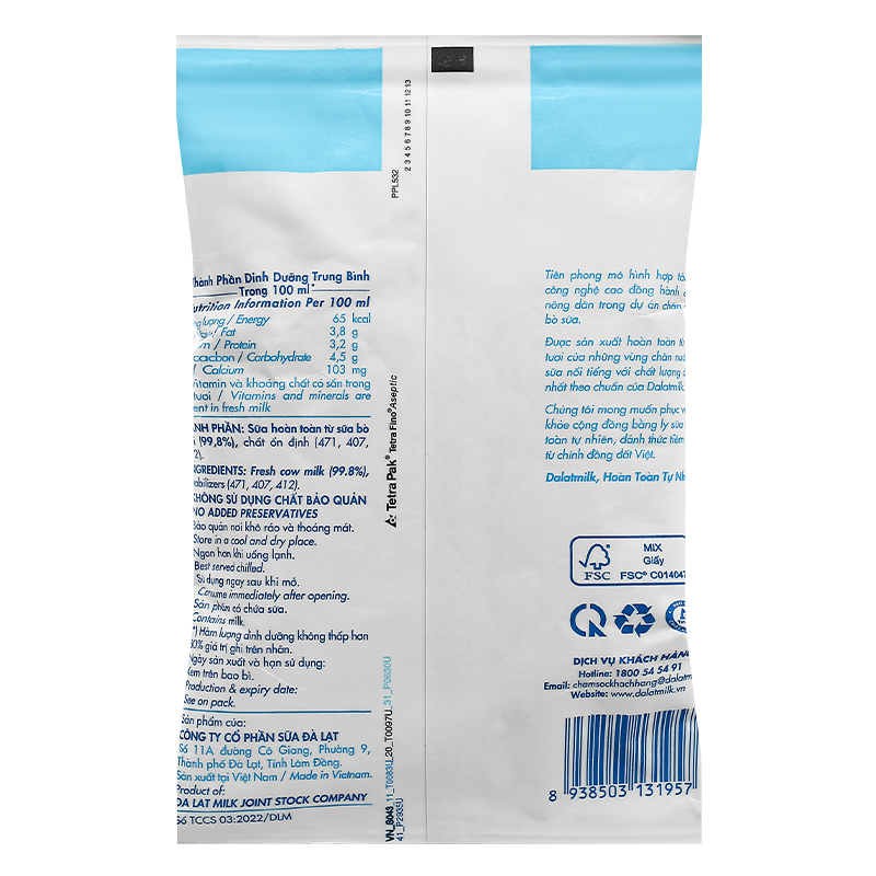 Sữa tươi tiệt trùng Dalat Milk không đường 220 ml (từ 1 tuổi) 11