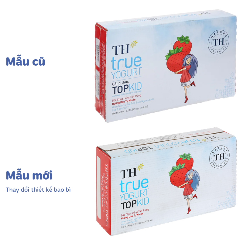 Thùng 48 hộp sữa chua uống tiệt trùng TH true YOGURT TOPKID vị dâu 110 ml (từ 2 tuổi) - Giao bao bì ngẫu nhiên 2