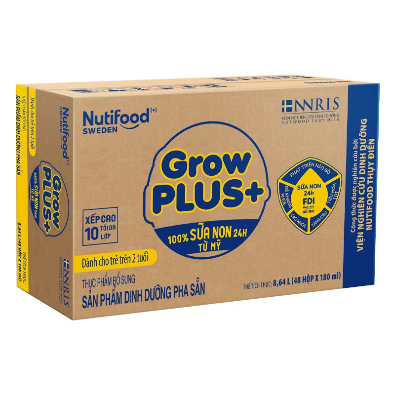 Thùng 48 hộp sữa non pha sẵn Nutifood GrowPLUS+ vàng hương vani 180 ml (từ 2 tuổi) 4