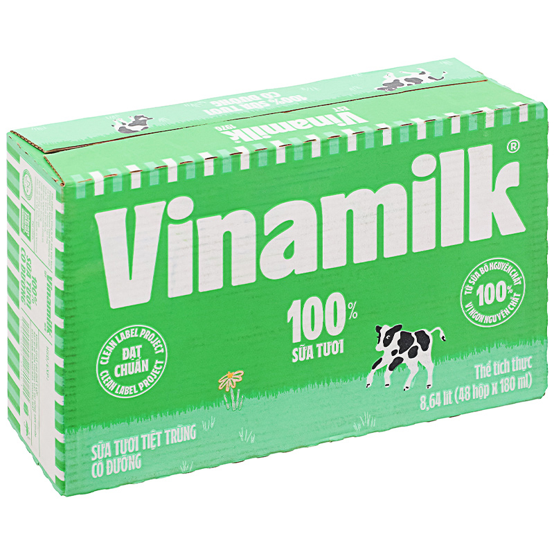 Thùng 48 hộp sữa tươi tiệt trùng Vinamilk có đường 180 ml (từ 1 tuổi) - Giao bao bì ngẫu nhiên 2