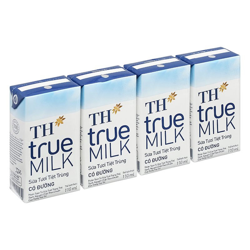 Lốc 4 hộp sữa tươi tiệt trùng TH true MILK có đường 110 ml (từ 1 tuổi) 15