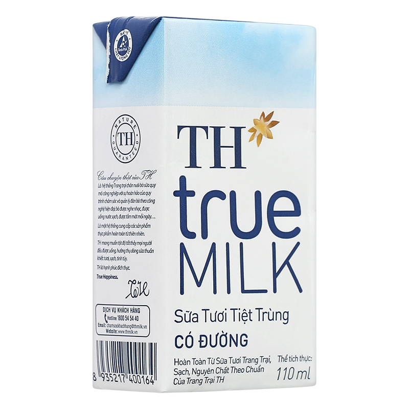 Lốc 4 hộp sữa tươi tiệt trùng TH true MILK có đường 110 ml (từ 1 tuổi) 18