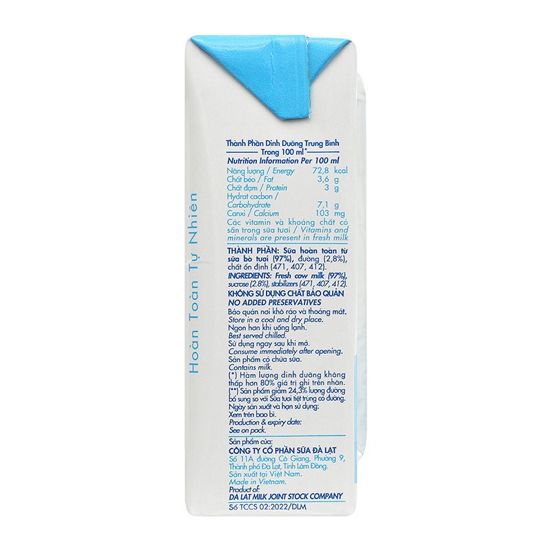 Thùng 48 hộp sữa tươi tiệt trùng Dalat Milk ít đường 110 ml (từ 1 tuổi) 11