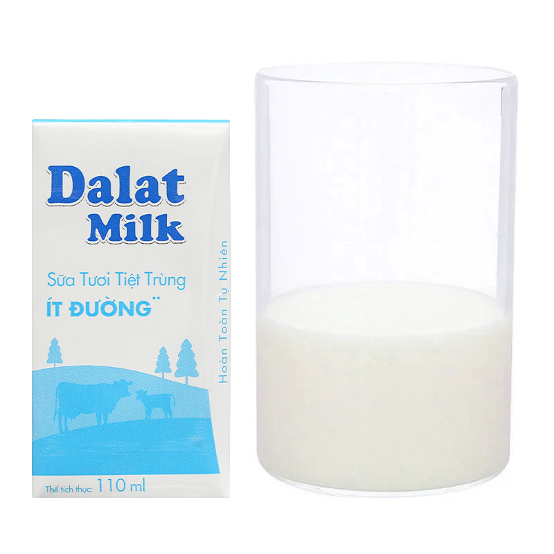 Thùng 48 hộp sữa tươi tiệt trùng Dalat Milk ít đường 110 ml (từ 1 tuổi) 12