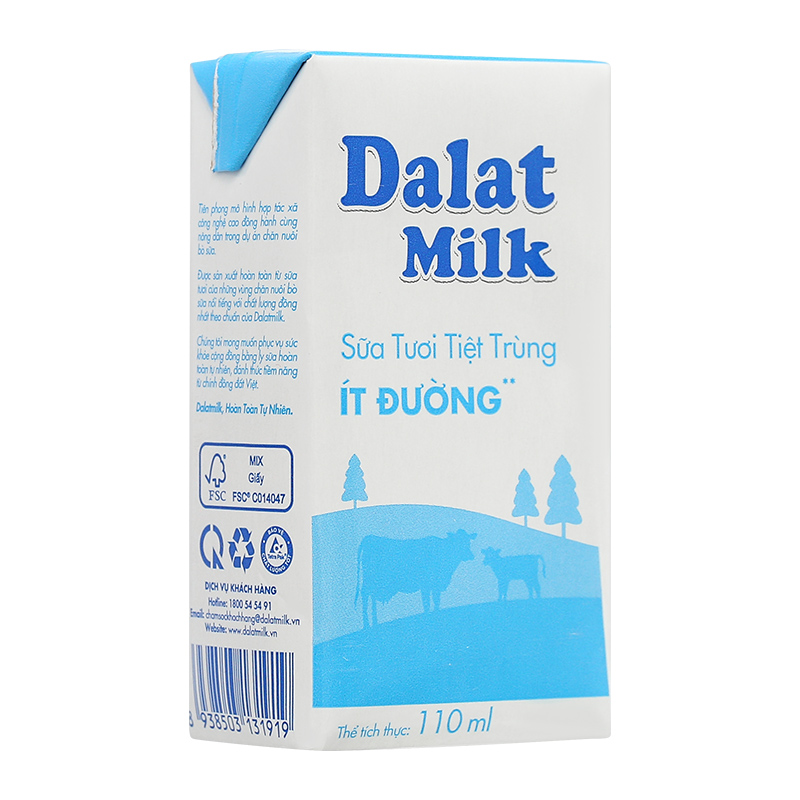 Thùng 48 hộp sữa tươi tiệt trùng Dalat Milk ít đường 110 ml (từ 1 tuổi) 7