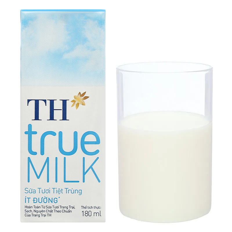 Thùng 48 hộp sữa tươi tiệt trùng TH true MILK ít đường 180 ml (từ 1 tuổi) 12