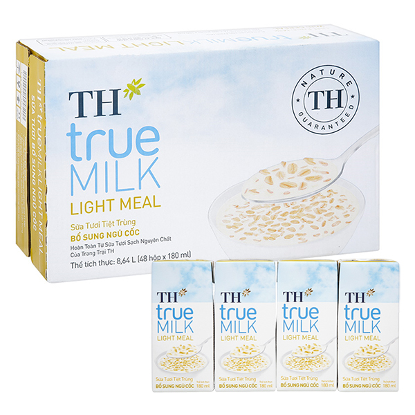 Thùng 48 hộp sữa tươi tiệt trùng TH true MILK Light Meal ngũ cốc ít đường