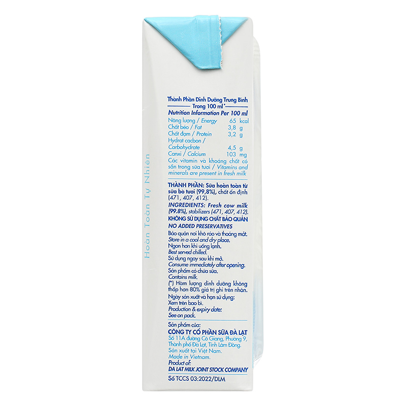Lốc 4 hộp sữa tươi tiệt trùng Dalat Milk không đường 180 ml (từ 1 tuổi) 23