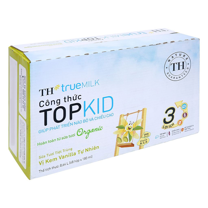 Thùng 48 hộp sữa tươi tiệt trùng TH true MILK TOPKID Organic có đường hương kem vanilla tự nhiên 180 ml (từ 1 tuổi) 2