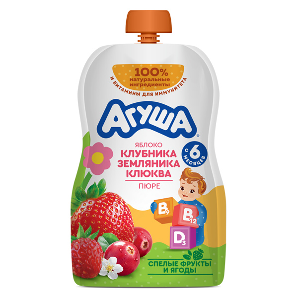 Trái cây nghiền Agusha táo, dâu tây, dâu rừng và nam việt quất