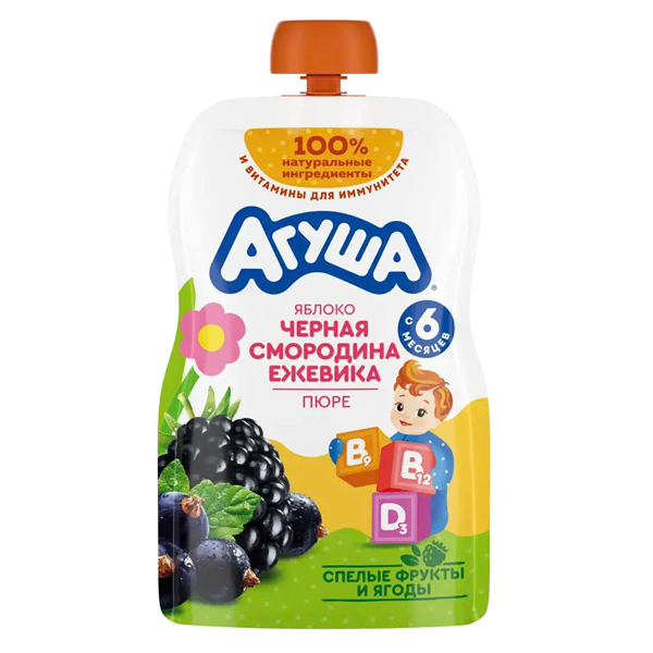 Trái cây nghiền Agusha táo, nho đen, và dâu đen