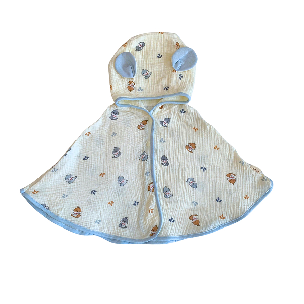 Áo choàng Bessla 0 - 24 tháng in hình động vật màu be