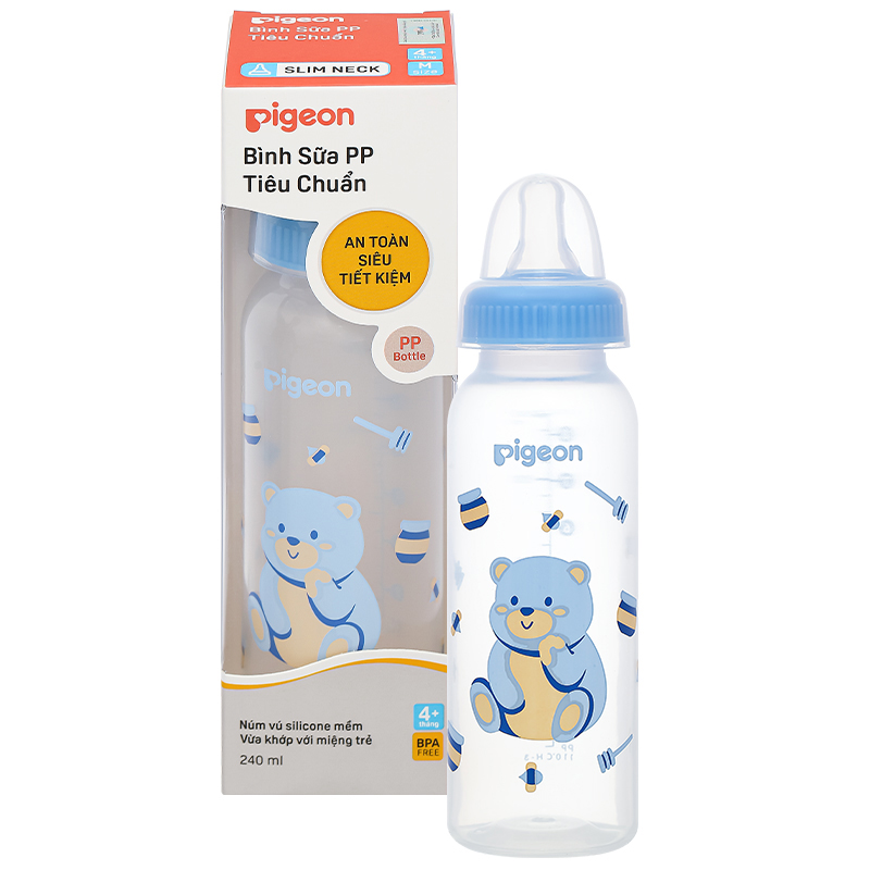 Bình sữa nhựa PP Pigeon cổ hẹp 240 ml - Hình gấu (từ 4 tháng) 10
