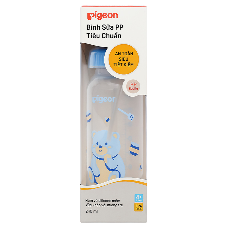Bình sữa nhựa PP Pigeon cổ hẹp 240 ml - Hình gấu (từ 4 tháng) 11