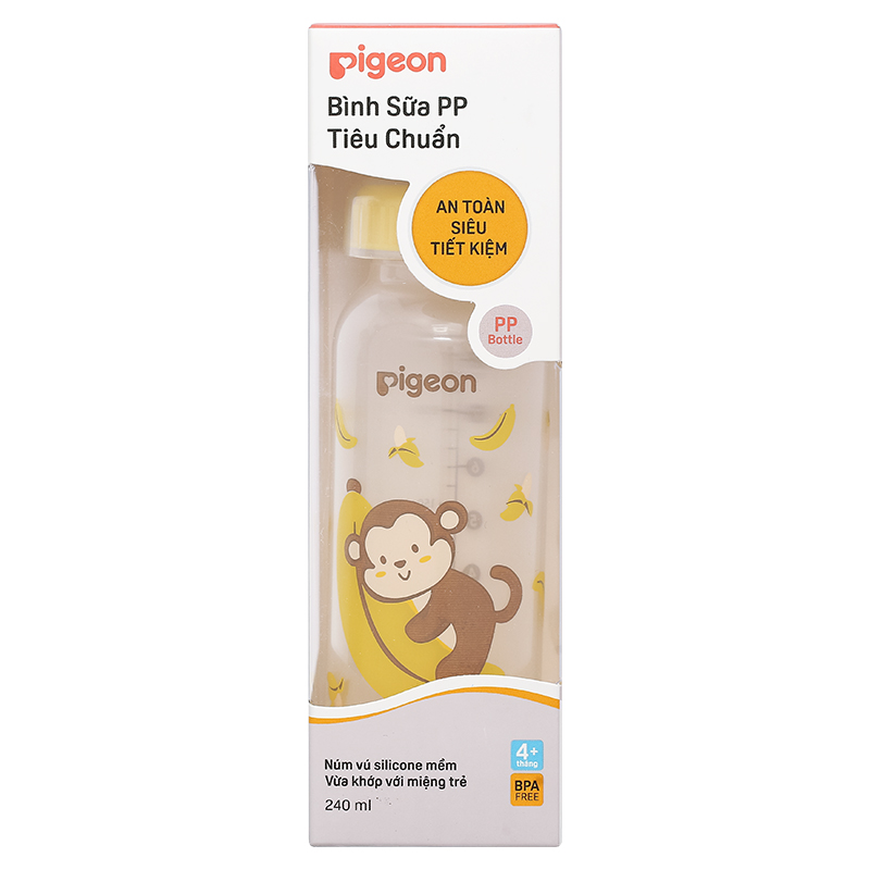 Bình sữa nhựa PP Pigeon cổ hẹp 240 ml - Hình khỉ (từ 4 tháng) 10