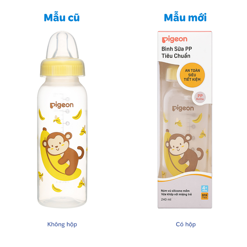 Bình sữa nhựa PP Pigeon cổ hẹp 240 ml - Hình khỉ (từ 4 tháng) 2