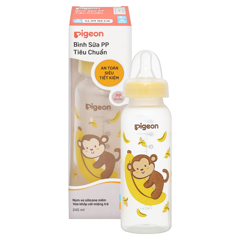 Bình sữa nhựa PP Pigeon cổ hẹp 240 ml - Hình khỉ (từ 4 tháng) 9