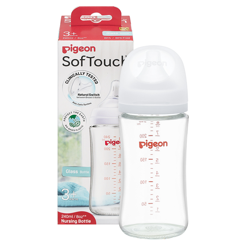Bình sữa thủy tinh Pigeon Softouch Baby-Friendly World cổ rộng 240 ml (từ 3 tháng) 9