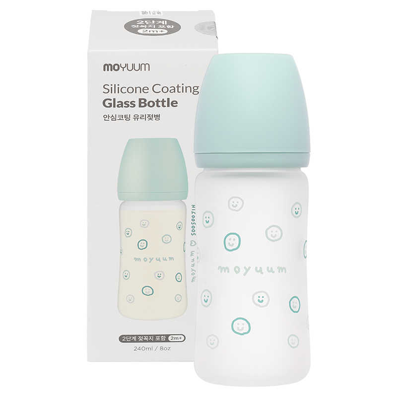 Bình sữa thủy tinh tráng silicone Moyuum cổ rộng 240 ml - Mặt cười (từ 2 tháng) 9