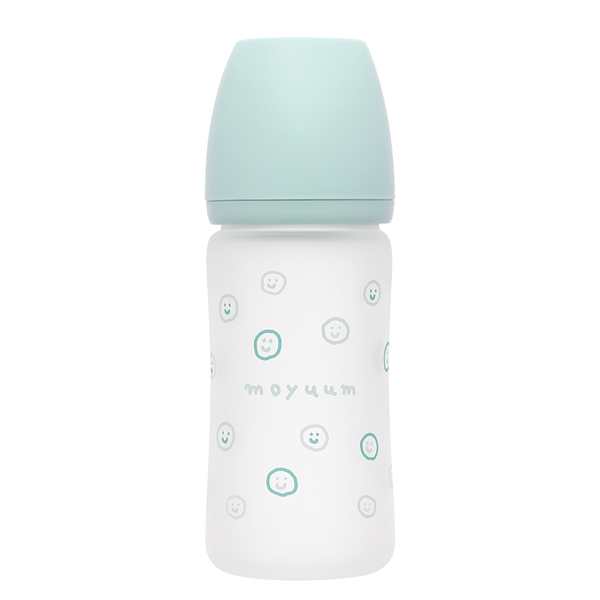 Bình sữa thủy tinh tráng silicone Moyuum cổ rộng 240 ml - Hình mặt cười (từ 2 tháng)