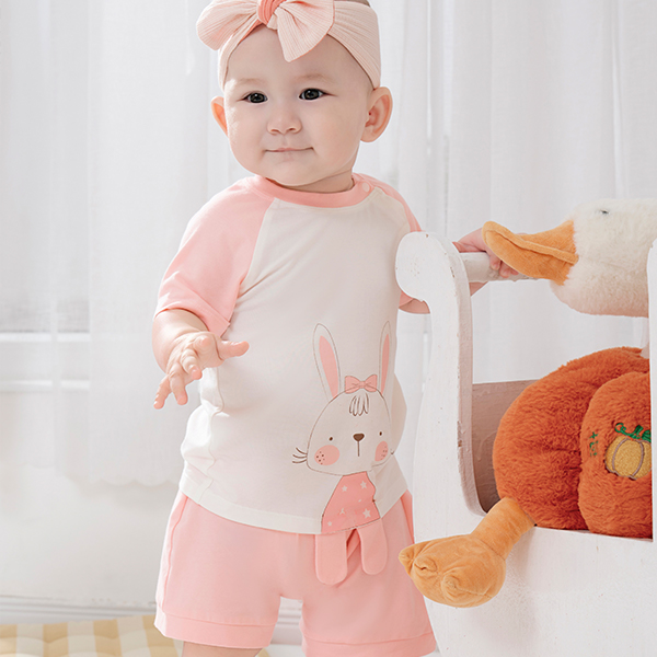 Bộ bé gái La Pomme bamboo hồng - trắng