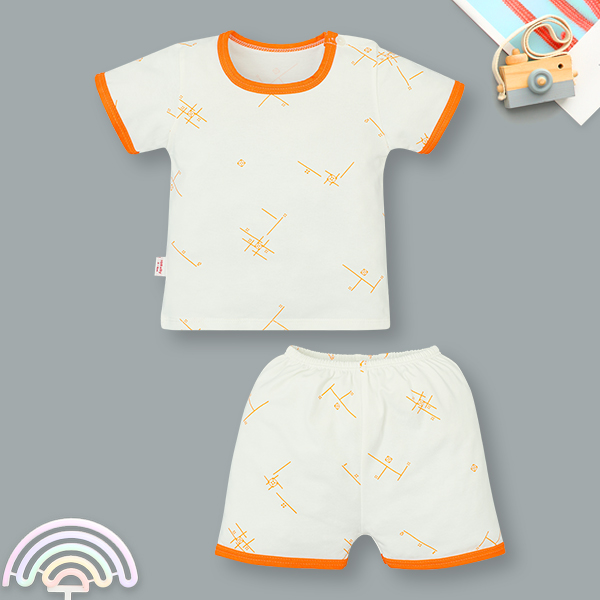 Bộ tay ngắn unisex IQ Baby cotton trắng - cam