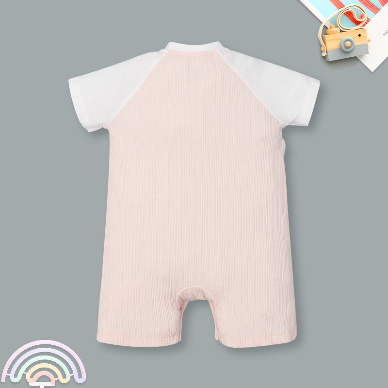 Bodysuit cài giữa raglan bạn thỏ tai dài La Pomme màu hồng - trắng 2