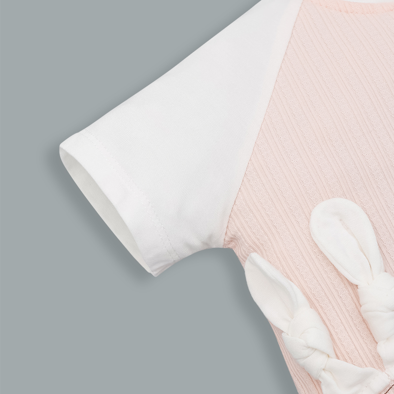 Bodysuit cài giữa raglan bạn thỏ tai dài La Pomme màu hồng - trắng 4
