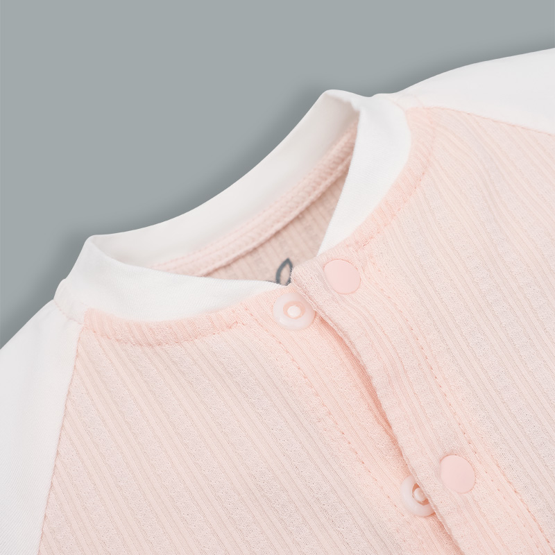 Bodysuit cài giữa raglan bạn thỏ tai dài La Pomme màu hồng - trắng 7