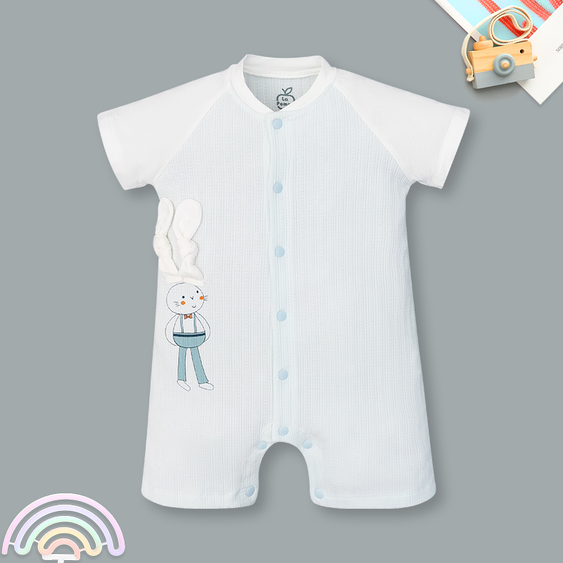 Bodysuit cài giữa raglan bạn thỏ tai dài La Pomme màu hồng - trắng 13