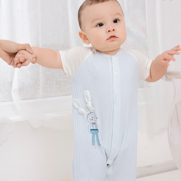 Bodysuit unisex La Pomme modal xanh - trắng