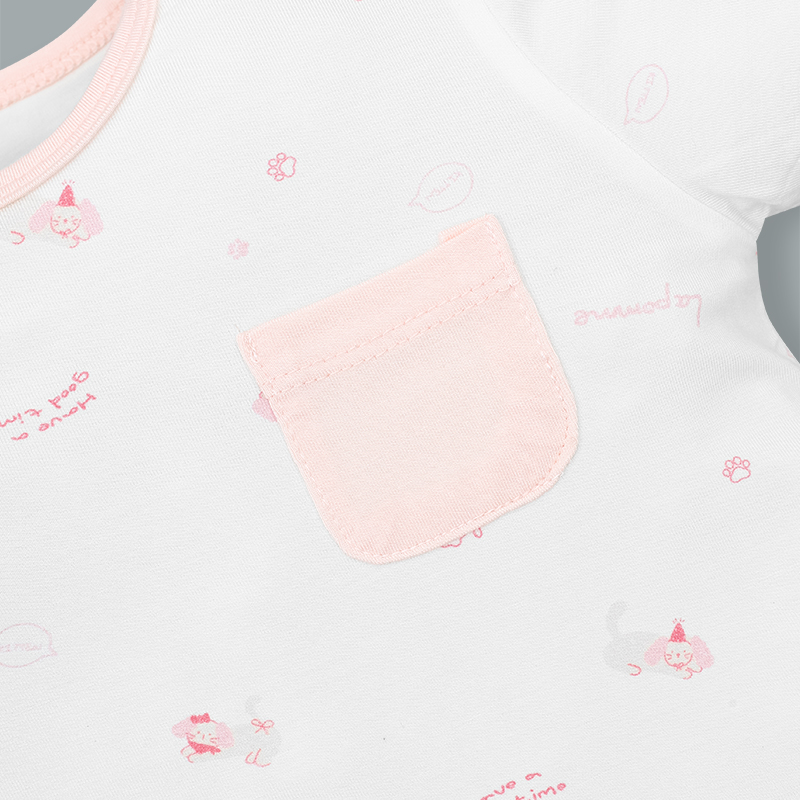 Bodysuit cài vai họa tiết ngộ nghĩnh La Pomme màu hồng - trắng 10