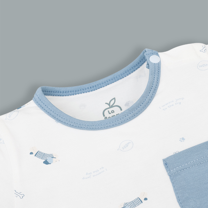 Bodysuit cài vai họa tiết ngộ nghĩnh La Pomme màu hồng - trắng 15