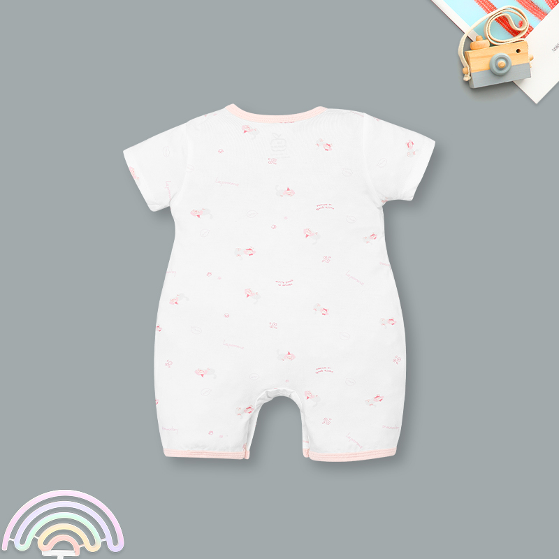 Bodysuit cài vai họa tiết ngộ nghĩnh La Pomme màu hồng - trắng 5