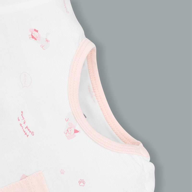 Bodysuit cài vai họa tiết ngộ nghĩnh La Pomme màu hồng - trắng 6