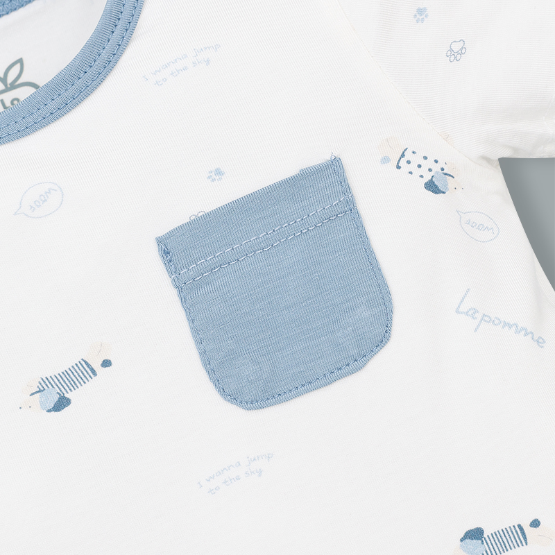 Bodysuit cài vai họa tiết ngộ nghĩnh La Pomme màu hồng - trắng 19