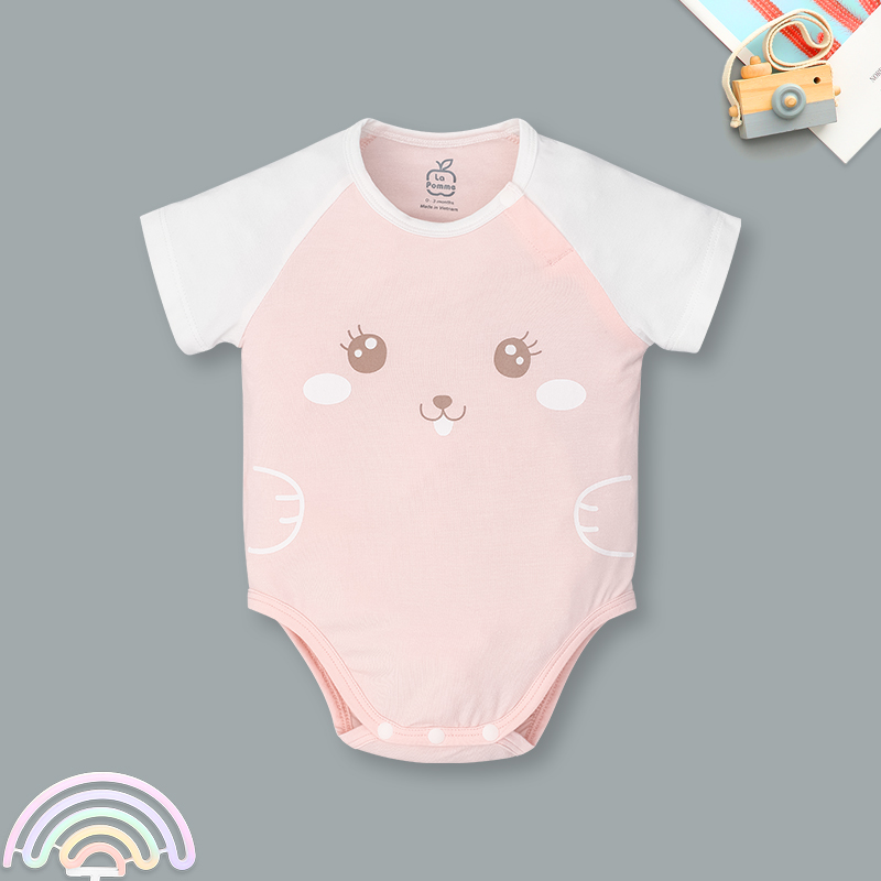 Bodysuit cài vai raglan xin chào bạn mới La Pomme màu hồng - trắng 5