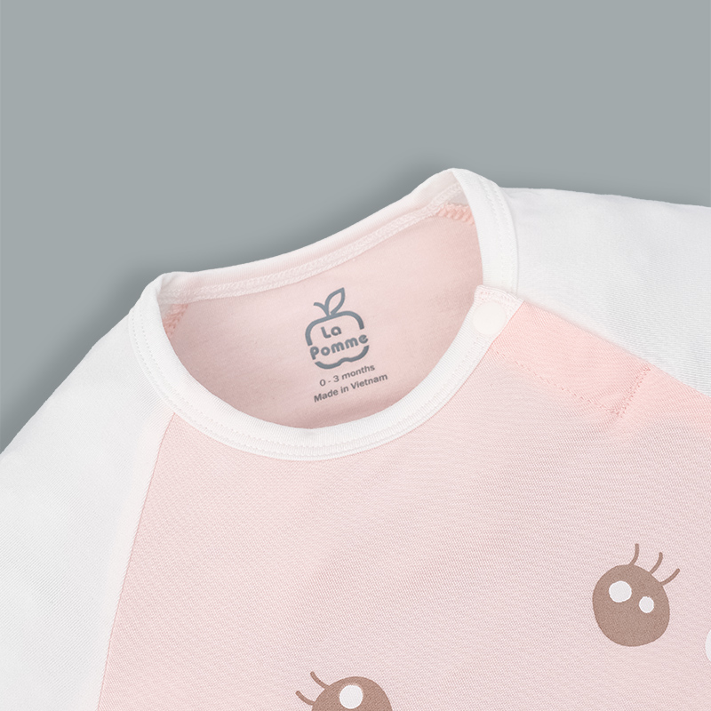 Bodysuit cài vai raglan xin chào bạn mới La Pomme màu hồng - trắng 7