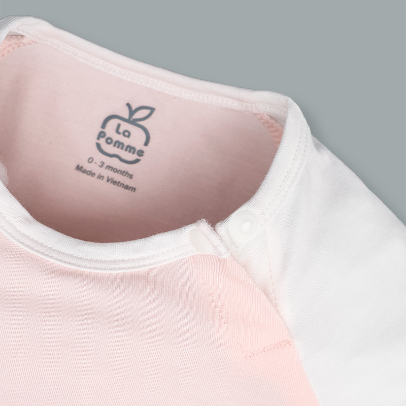 Bodysuit cài vai raglan xin chào bạn mới La Pomme màu hồng - trắng 11