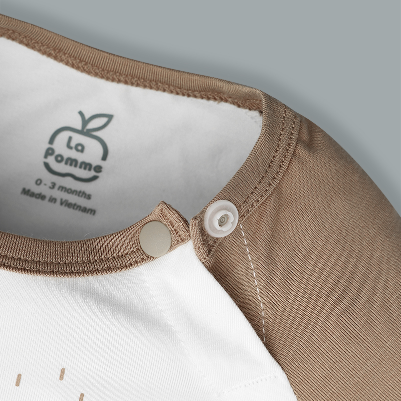 Bodysuit cài vai raglan xin chào bạn mới La Pomme màu hồng - trắng 20