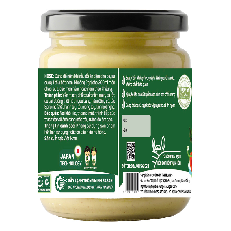 Bột nêm Jan's Kodomo rau củ, tảo hũ 90g 2