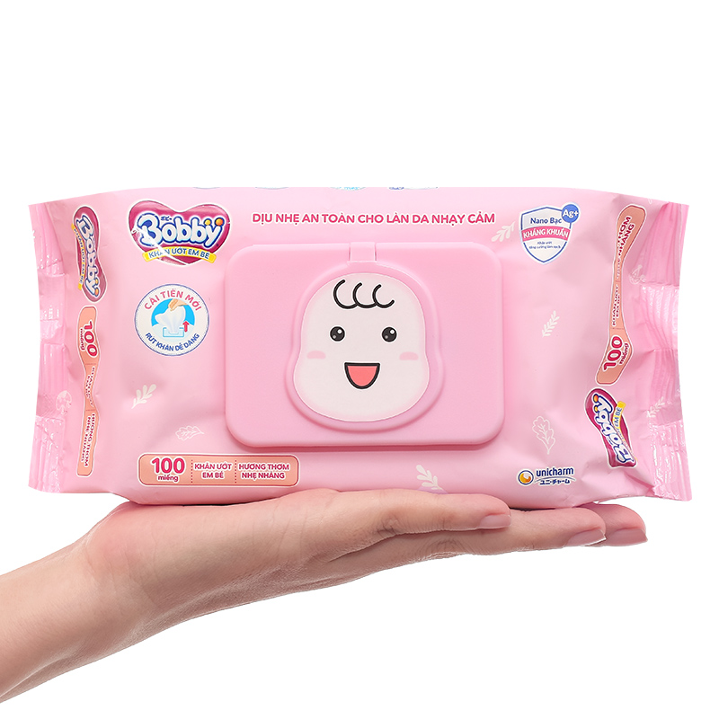 Combo 2 khăn ướt Bobby dịu nhẹ cho da nhạy cảm hương thơm nhẹ nhàng gói 100 miếng 7