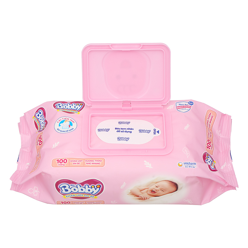 Combo 2 khăn ướt Bobby dịu nhẹ cho da nhạy cảm hương thơm nhẹ nhàng gói 100 miếng 8
