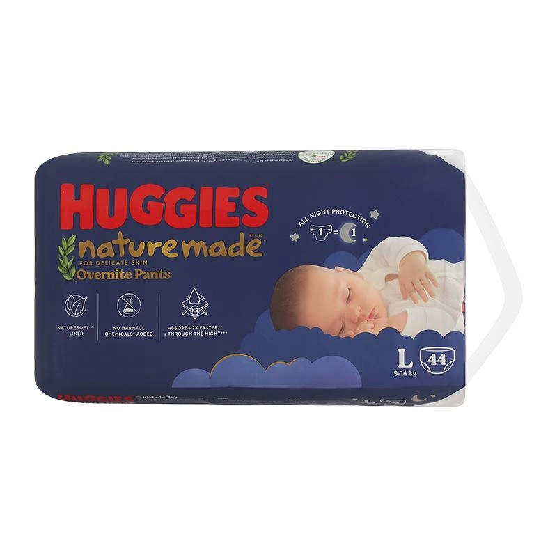 Combo 2 tã quần Huggies Nature made Overnite size L 44 miếng/bịch (9 - 14 kg) 18