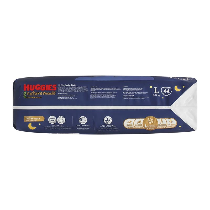 Combo 2 tã quần Huggies Nature made Overnite size L 44 miếng/bịch (9 - 14 kg) 20